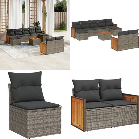 10-tlg. Garten-Sofagarnitur mit Kissen Grau Poly Rattan - Gartensorte - Gartenmöbelset - Outdoor Möbel - Lounge Set - Rattan Gartenmöbel - Home & Living (1/5)
