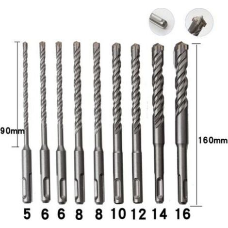 Betonbohrer für Beton, 9 Stück 5 mm - 16 mm elektrische Schlagbohrer Kreuz