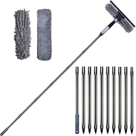 KLVGTIFS PU - Grattoir à vitres 2 en 1 avec manche télescopique de 4,5 m - Nettoyage des vitres en hauteur, voiture, douche, intérieur et extérieur (1/5)