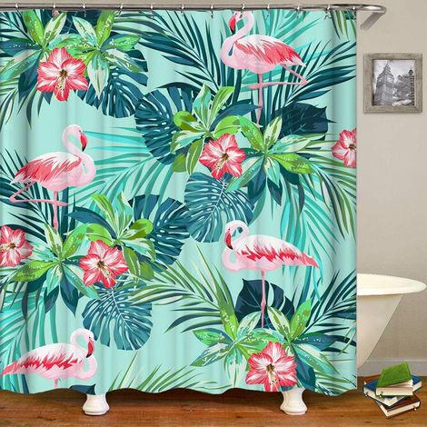 Filiyano-Rideau de douche tropical turquoise 180x180cm, tissu polyester imperméable et lavable, imprimé numérique 3D de plantes. (1/5)