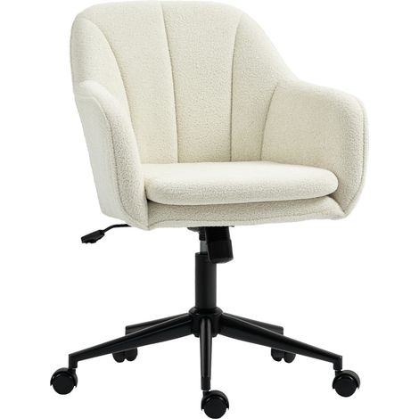 Fauteuil de bureau en tissu velours beige avec dossier incurvé, hauteur réglable, roulettes pivotantes (1/5)