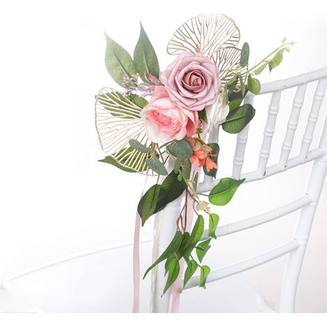 Künstliche Stuhllehnenblume, dekorative Blume für Hochzeitsgang, Gartenparty, rosa-weiß (1/2)