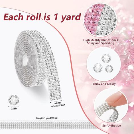 Nastro di strass con strass di cristallo autoadesivi - Strisce decorative lunghe 6 metri - 6 rotoli di nastro di strass per progetti creativi, nastro di strass autoadesivo, colore cristallo trasparent (1/4)