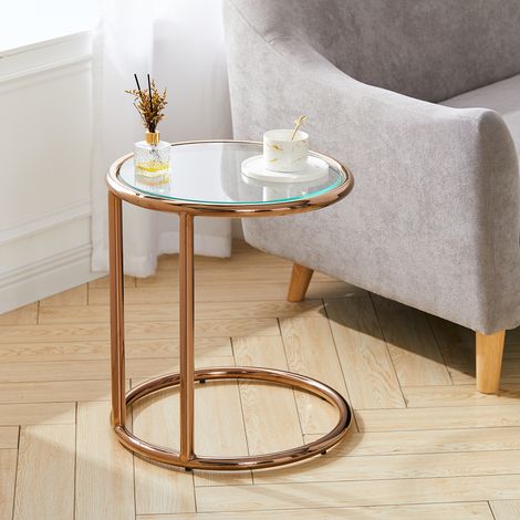 Round Glass Side Table Metal Leg, Rose Gold (1/5)