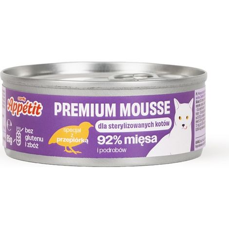 Alimento umido per gatti Comfy Appetit Premium Mousse, quaglia sterilizzata, 85 g (1/2)
