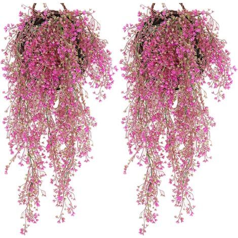 2 Pièces Panier Fleurs Artificielles sur Mur, Panier Suspendu Fleur Artificielle, Plantes Artificielles Suspendues, Plantes Tombantes Artificielles, Plante Verte Tombante pour Maison Jardin(Rose 85cm) (1/5)