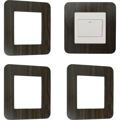 Lot de 4 caches d'interrupteur à coller sur une prise unique en bois pour la maison, le bureau, la décoration d'interrupteurs muraux (noyer noir) (1/5)