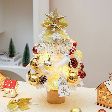 Mini Árbol de Navidad 45 cm, Copos Blancos y Dorados, Decoración Compacta – Ideal para Escritorio y Hogar (1/4)