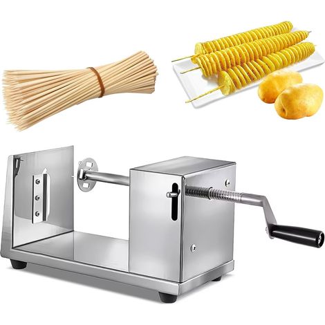 Coupe-pommes de terre en spirale en acier inoxydable avec 50 bâtonnets en bambou, pour fruits, pommes de terre, concombres ou carottes (1/5)