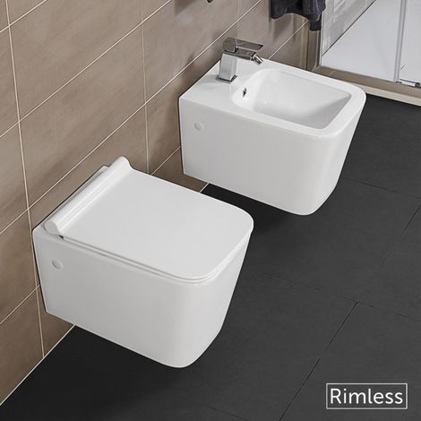 Sanitari sospesi Rimless serie Malaga completo di sedile rallenty (1/5)