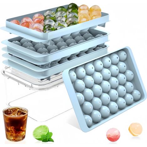 Bacs à glaçons ronds avec couvercles et boîte de rangement - Trois bacs à glaçons empilables pour 99 glaçons ronds, parfaits pour rafraîchir whisky, cocktails et café. Démoulage facile pour des glaçon (1/5)