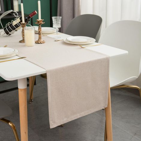 Chemin de table 40x180 cm Beige – Lin – Lavable et repassable à basse température – Style moderne -  pour décoration de fête et de salle à manger (1/5)