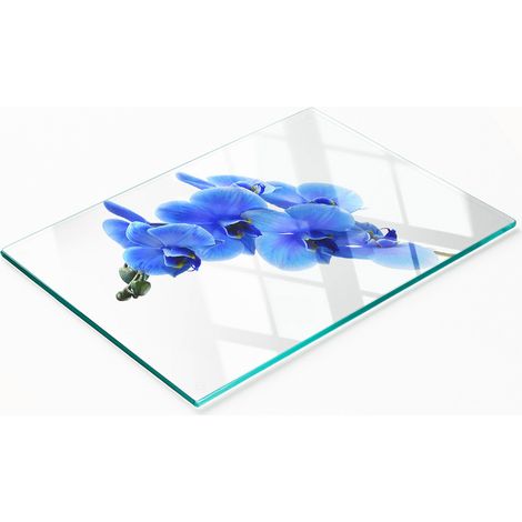 Tablero de vidrio elegante y resistente con estampado de orqu铆deas azules, 80x52 cm.