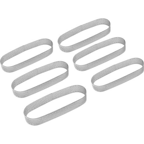 6 perforierte ovale Törtchenringe aus Edelstahl, Mousseformen für französische Desserts und Tortendekoration. (1/5)