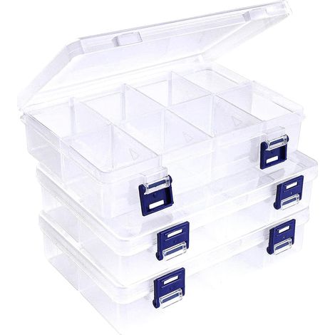 Plastic storage boxes (pack of 3) - 2013.54.5 cm - Plastic storage boxes with dividers, suitable for storing handicrafts, jewelry, beads, etc. - FM -