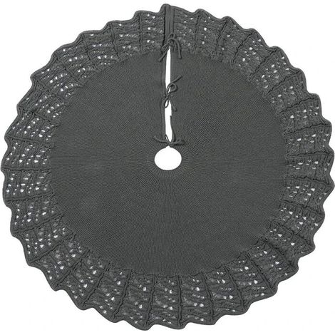 Tapis de sapin de Noël rond en maille grise de 122 cm (48 pouces) avec bords ondulés, idéal pour les décorations de Noël et de fêtes. (1/5)