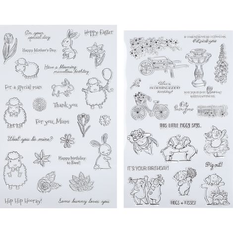2Pcs Transparent Stamp TPR Seal Sheep Rbbit Pig Birthday for Card Making DIY Scrapbooking (1/5)