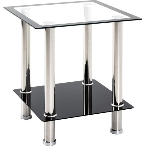 HAKU Möbel Tavolino acciaio inox, nero, Acciaio inox, vetro di sicurezza - Dim. L 40 cm x A 46 cm x P 40 cm, Stile Moderno