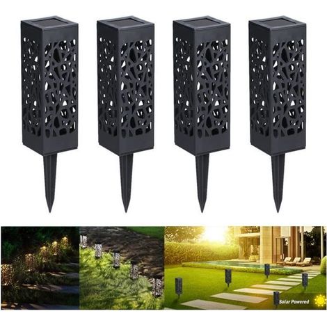 Borne solaire de jardin - 4pcs - Noir - Plastique - Résine - 6500K - 1W (1/4)