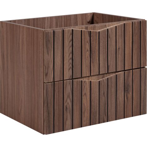 Meuble de salle de bain sous vasque suspendu STELLA coloris noyer 60 cm façades rainurées