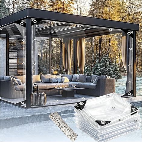 Bâche imperméable en PVC transparent avec œillets, 0,35 mm, bâche transparente, protection contre la pluie, pour meubles de jardin, plantes, serre, nichoir pour animaux de compagnie, 1 x 2 m (1/5)