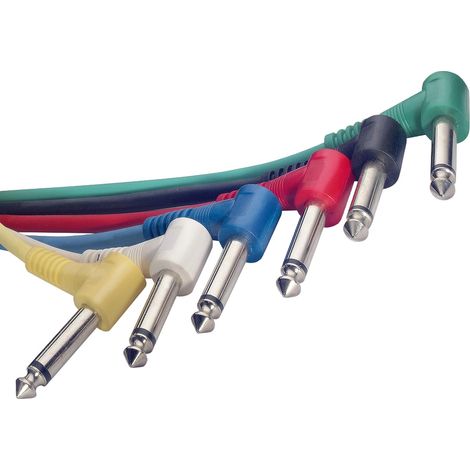 Câble Jack 6.3mm - Lot de 6 - 60cm - Connecteur Coudé - Mono Patch - Multicolore (1/5)
