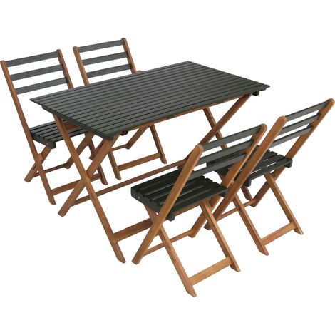 [NEUWERTIG] Garnitur HHG-065, Sitzgruppe Lounge-Set Garten 4x Stuhl Tisch, Akazie Holz klappbar natur-grün