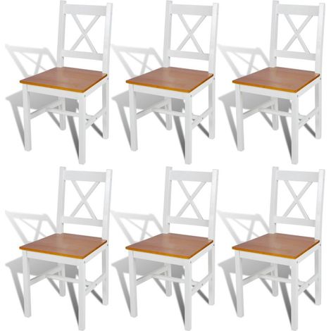 Chaise de cuisine blanc laqué et marron Dina - Lot de 6 (1/5)