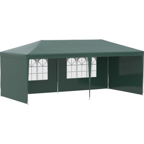 Gartenpavillon, Partyzelt mit Fenstern und abnehmbaren Seitenwänden, für Feiern und Hochzeiten, 6 x 3 m, Grün