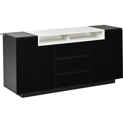 Buffet de salon 140x40x68 cm noir brillant, 2 portes, 3 tiroirs et LED HOMVRA (1/5)