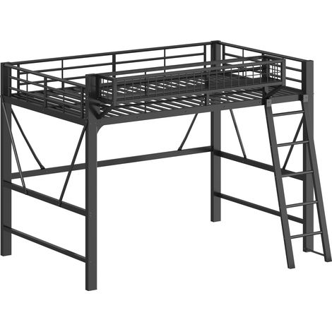 Cama alta de metal 140x200 cm negra con cesta de almacenamiento e iluminación LED (1/5)