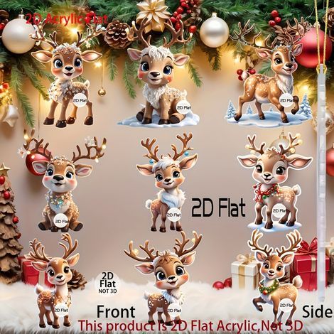 9 flache 2D-Rentier-Ornamente aus Acryl mit Weihnachtslichtern – Festliche Dekoration für Partys, Kränze und (1/5)