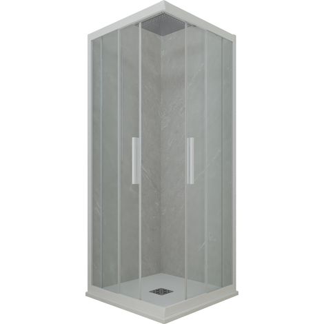 Eck-Duschkabine in PVC 90x100 Klarglas Matt-Weiß Kolors