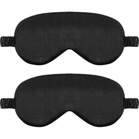 Lot de 2 masques de sommeil en soie, bandeau en satin doux avec sangle élastique, masque de sommeil confortable pour femmes et hommes (noir) (1/5)