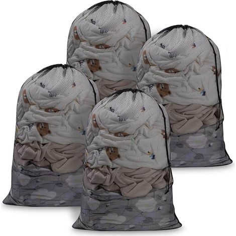 4 sacs à linge noirs 60×90 cm, fermeture à cordon, lavables en machine (1/5)