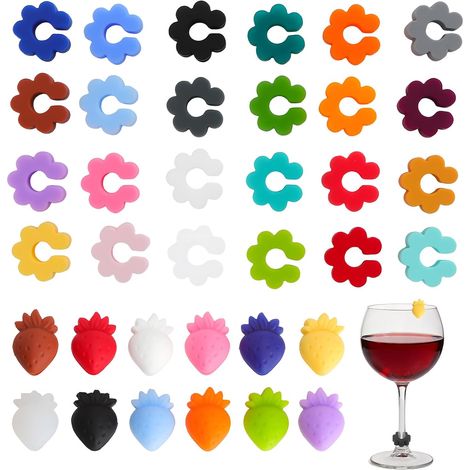 Set mit 36 Silikon-Glasmarkern für Trinkgläser, Weingläser, Wassergläser und Cocktailgläser (1/5)