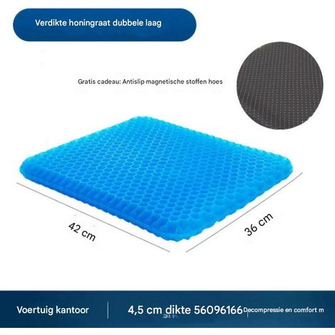 Coussin de siège en gel - Conception alvéolée respirante - Répartition uniforme de la pression et adhérence antidérapante - 1 pièce - Pour bureau, voiture, fauteuil roulant, noir (1/5)