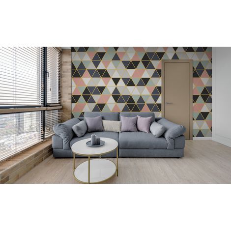 Papier Peint Géométrique - Triangles Pastel Chic - 150 x 250 cm (1/2)