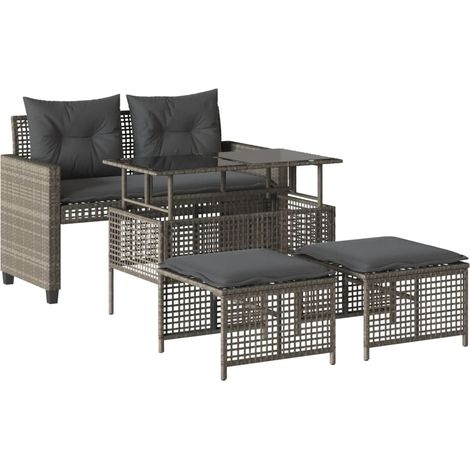 vidaXL Divano da Giardino 4pz Cuscini Grigio Chiaro Polyrattan e Vetro (1/5)