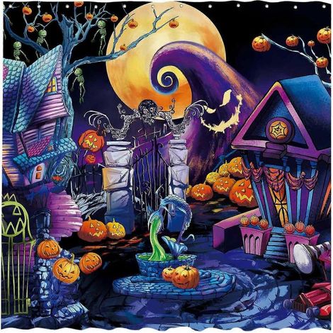 rideau de douche 183 x 183 cm (72 x 72 pouces) motif Halloween avant Noël, pour la maison ou la baignoire. Lavable en machine (crochets non inclus). (1/4)