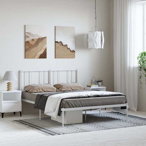 Estructura cama sin colchón con cabecero metal blanco 135x190cm (1/5)