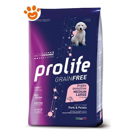 Prolife Dog Grain Free Puppy Sensitive Medium/Large Maiale e Patate  - Prolife Dog Grain Free Puppy Sensitive Medium/Large Maiale e Patate - Sacco Da 2,5 Kg