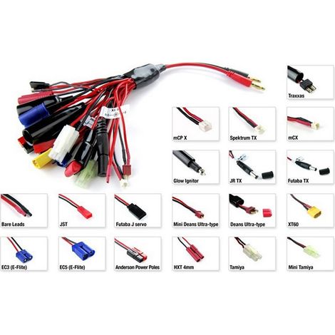 Câble adaptateur de chargeur multiple pour batterie LiPo RC Tamiya (1/5)