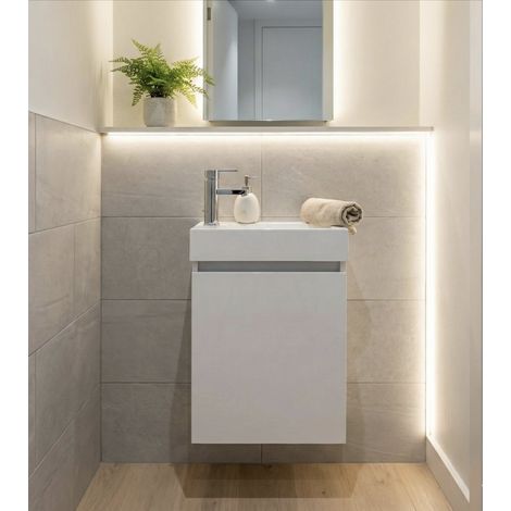 Meuble Salle de Bains avec vasque/lavabo lave mains à suspendre Bahamas 40 Blanc (1/5)