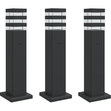 Lampade da terra per esterni con presa elettrica 3 pezzi 50 cm alluminio nero 020042570