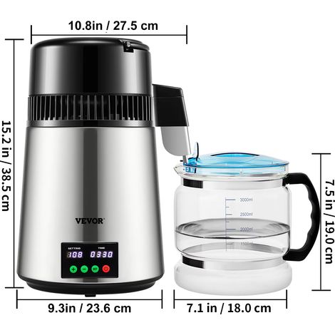 4L distillateur d'eau purificateur filtre 1 L/H distributeur de vitesse de distillation bouteille adoucisseur écran tactile usage domestique-Argent (1/5)