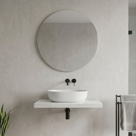 Mensolone bagno 80 cm in legno effetto marmo bianco carrara Levia (1/5)