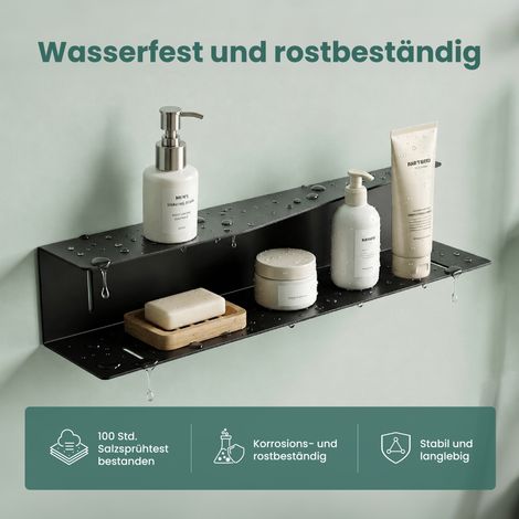 Mai & Mai Duschablage zum Bohren oder Kleben, Duschregal Badezimmerablage 50cm, Shampoo Halterung für Dusche, Badezimmer Organizer Schwarz Reglo-15
