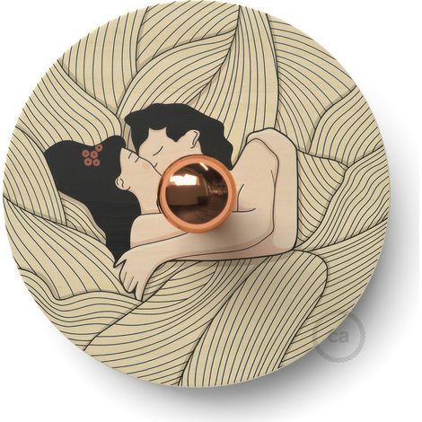 Fermaluce Romantic con paralume UFO in legno double-face illustrato da artisti vari