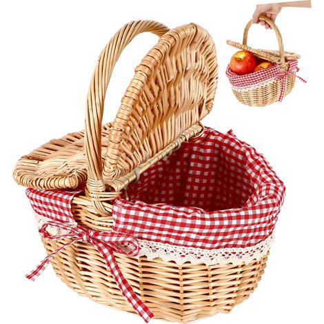 Panier de pique-nique en rotin Panier de Pâques vide Compartiments de rangement en jute Tissu Panier de collecte Petit Enfant (1/5)